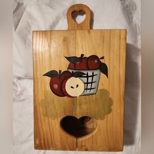 Vtg Wooden Apple Recycle Box Plastic Bags Wall Decor 1998 ABC Distributing Inc